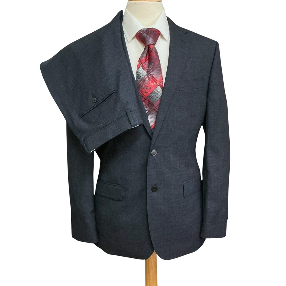 JOE Joseph Abboud Slim Fit 2-Piece Suit 40R/34W Charcoal Blue Crosshatch Classic